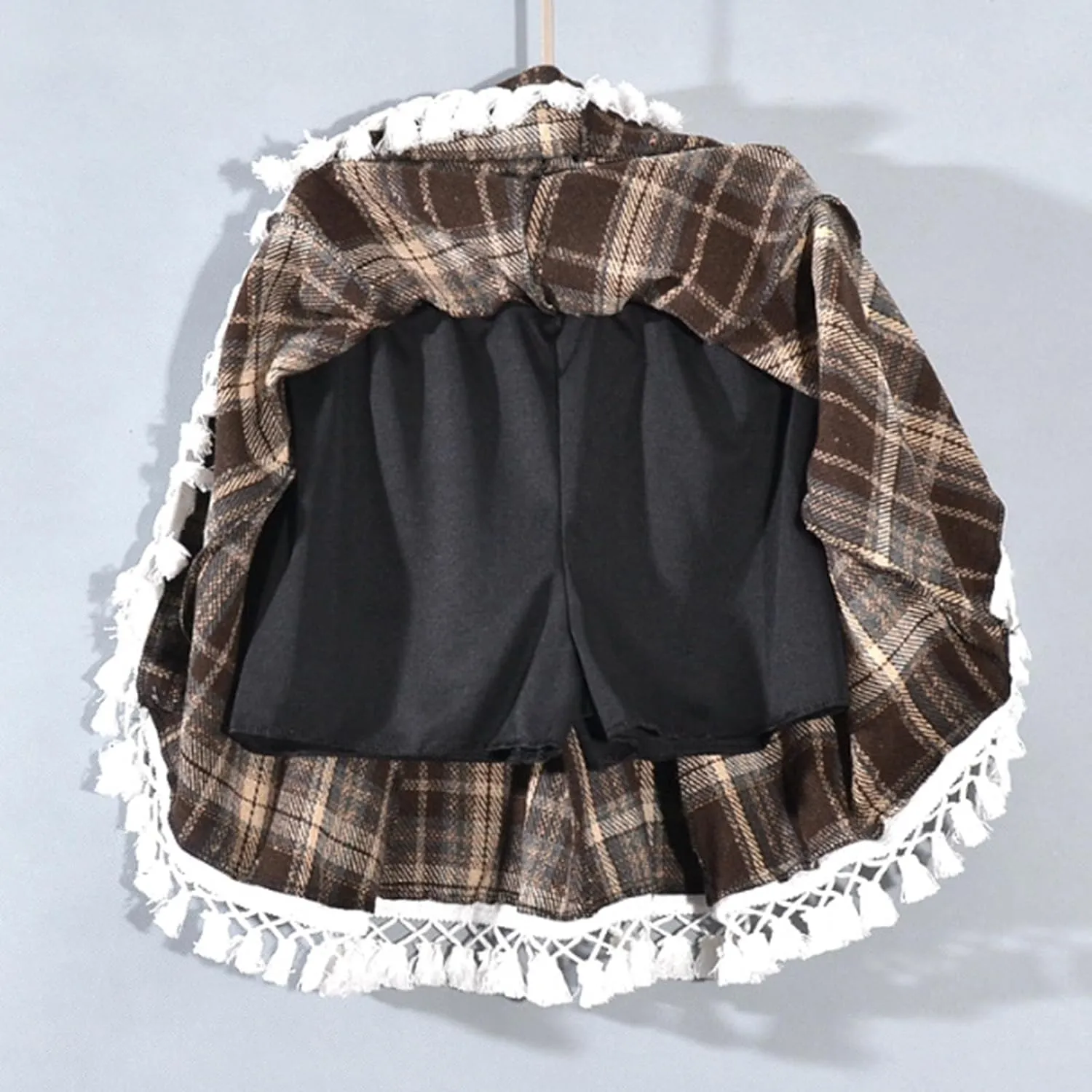 Women's Pleated Skirts with Shorts Woolen Plaid Fall Winter Elastic High Waist Uniform Tennis Casual Mini Skirt