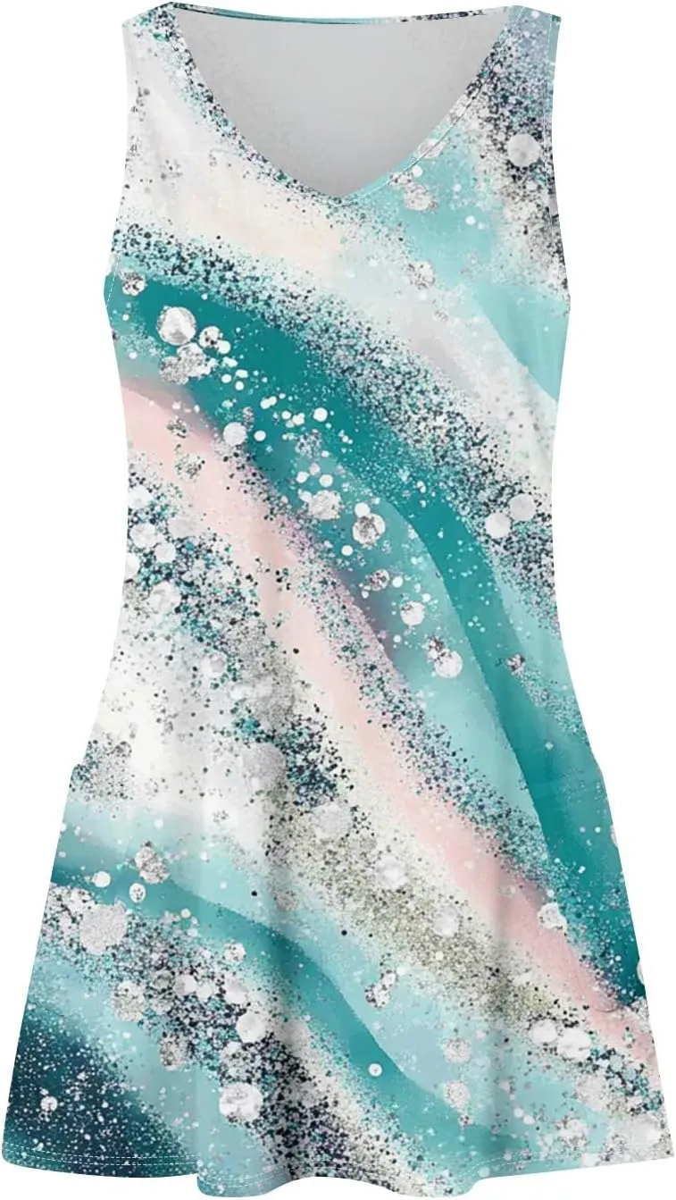 Women's Sleeveless Summer Dress with Abstract Purple Print Casual A-Line Beach Wear for Vacation and Daily Outfits