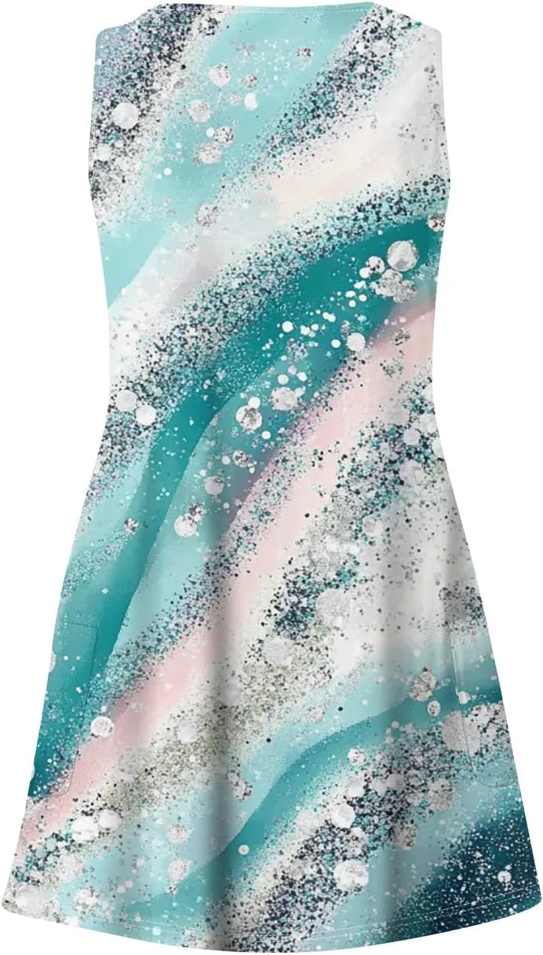 Women's Sleeveless Summer Dress with Abstract Purple Print Casual A-Line Beach Wear for Vacation and Daily Outfits