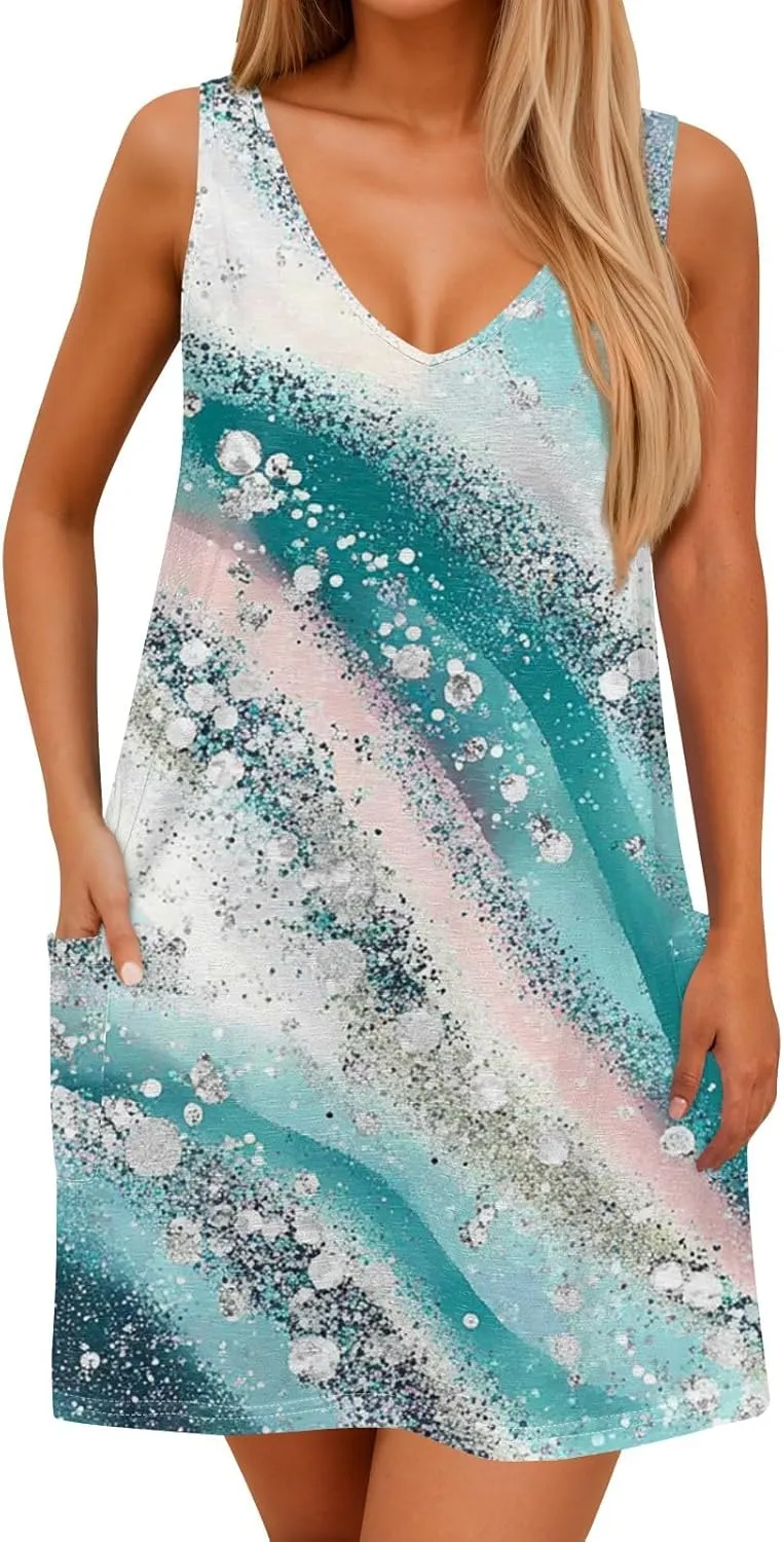 Women's Sleeveless Summer Dress with Abstract Purple Print Casual A-Line Beach Wear for Vacation and Daily Outfits