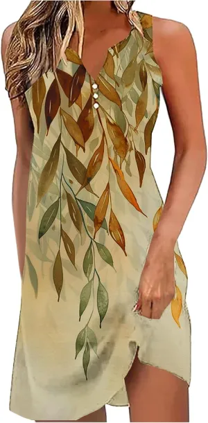 Womens Summer Tank Dress 2025 Casual Button Down V Neck Sleeveless Beach Boho Dresses A-Line Flowy Sundress