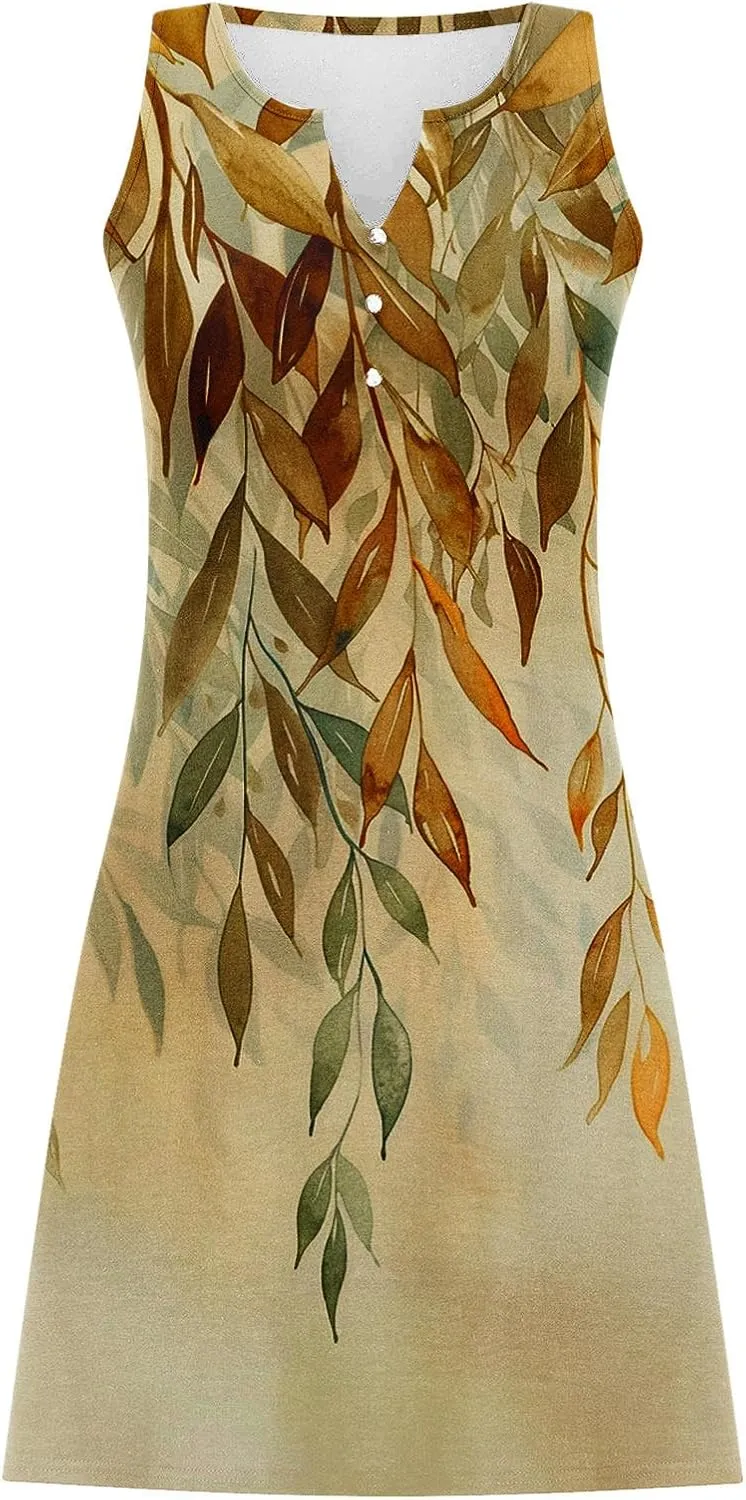 Womens Summer Tank Dress 2025 Casual Button Down V Neck Sleeveless Beach Boho Dresses A-Line Flowy Sundress