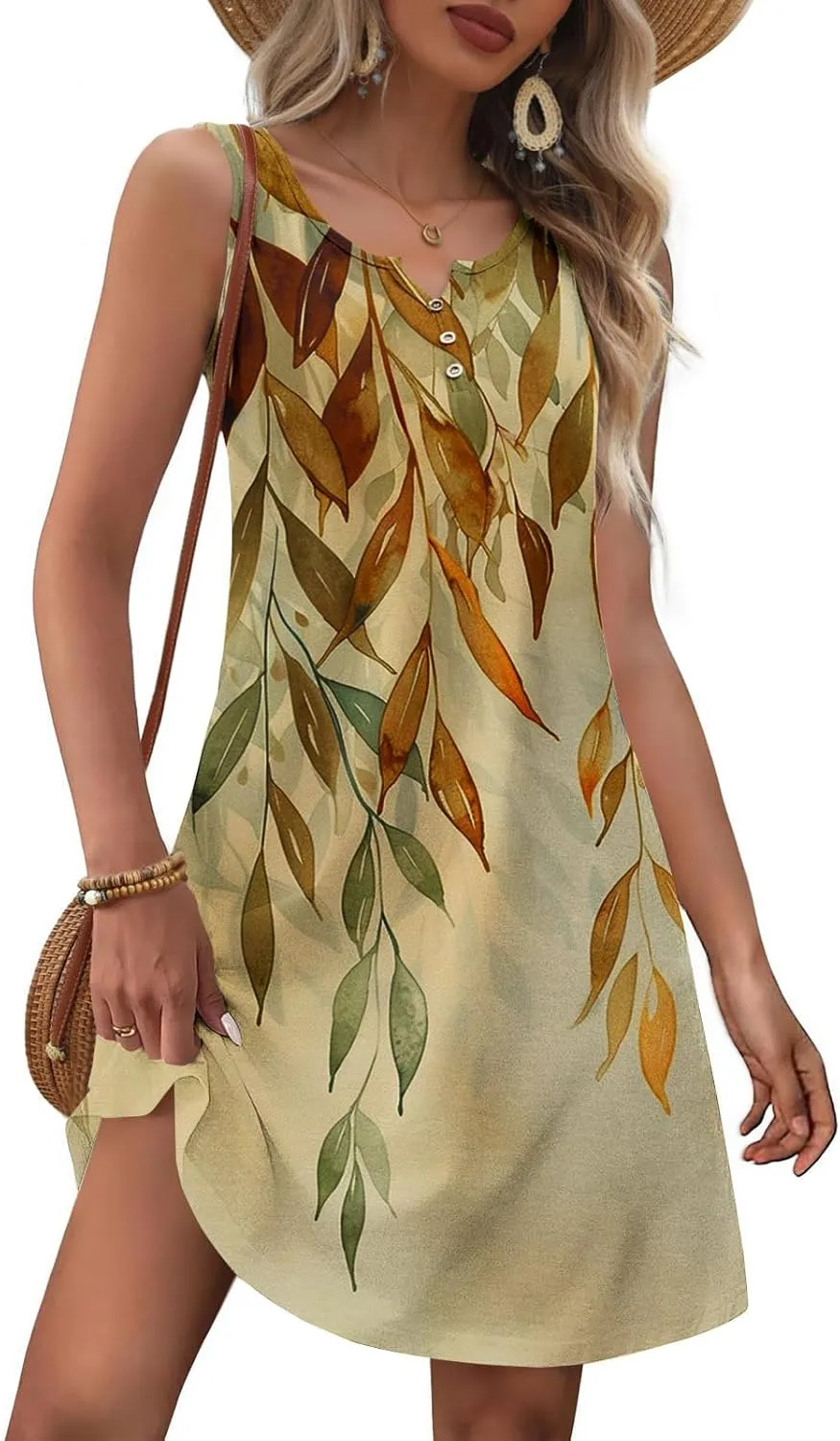 Womens Summer Tank Dress 2025 Casual Button Down V Neck Sleeveless Beach Boho Dresses A-Line Flowy Sundress