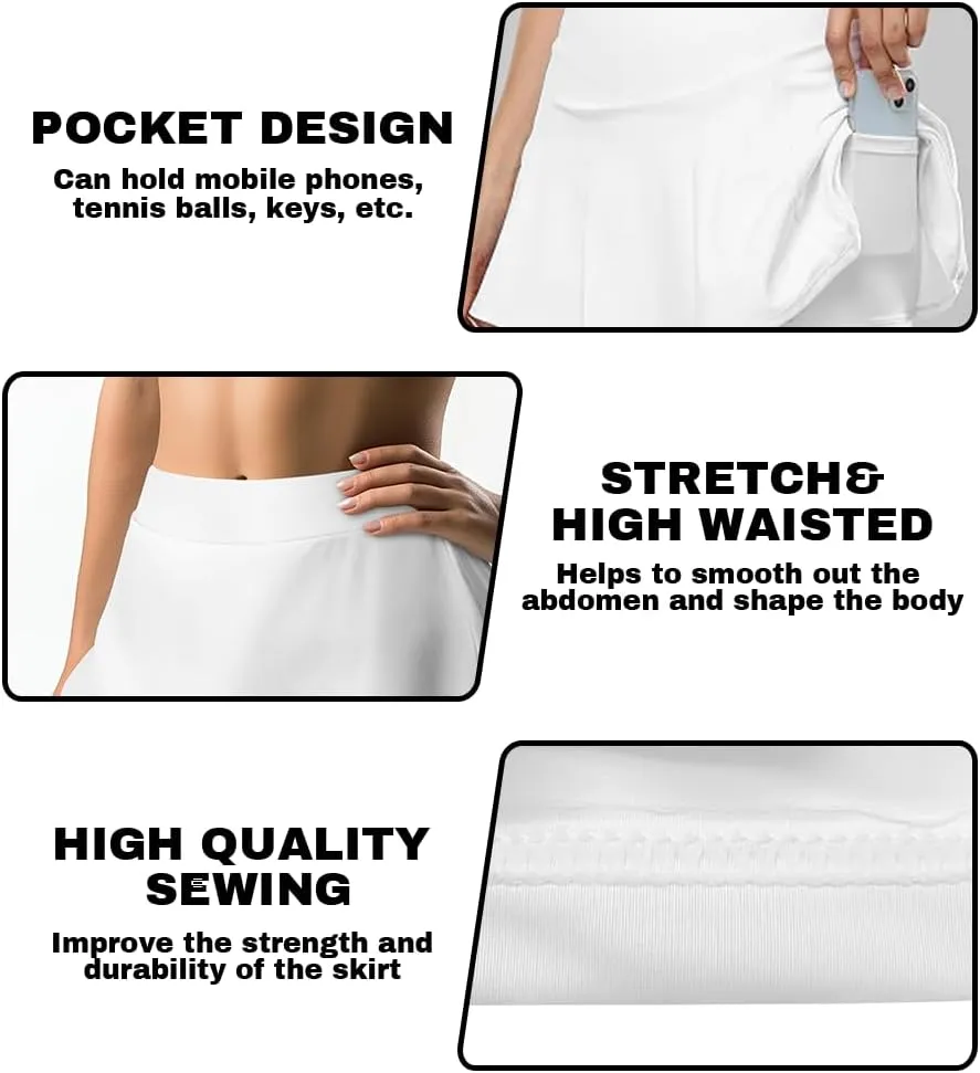 Womens Summer Tennis Skirts with Pocket Inner Shorts Athletic Skort High Waisted Golf Skirt for Pickleball Running