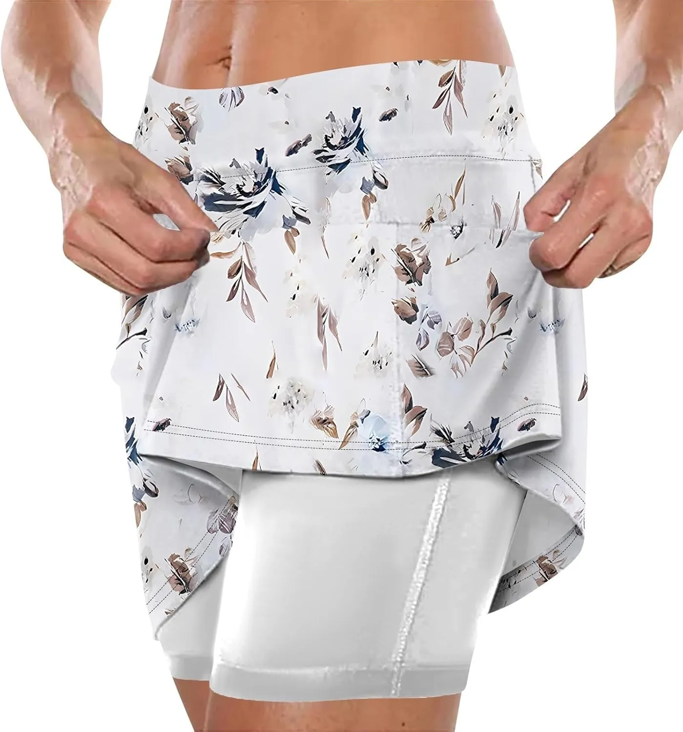 Women's Tennis Golf Skirts Floral Printed High Waist Skorts with Pockets Athletic Sports Running Workout Inner Shorts