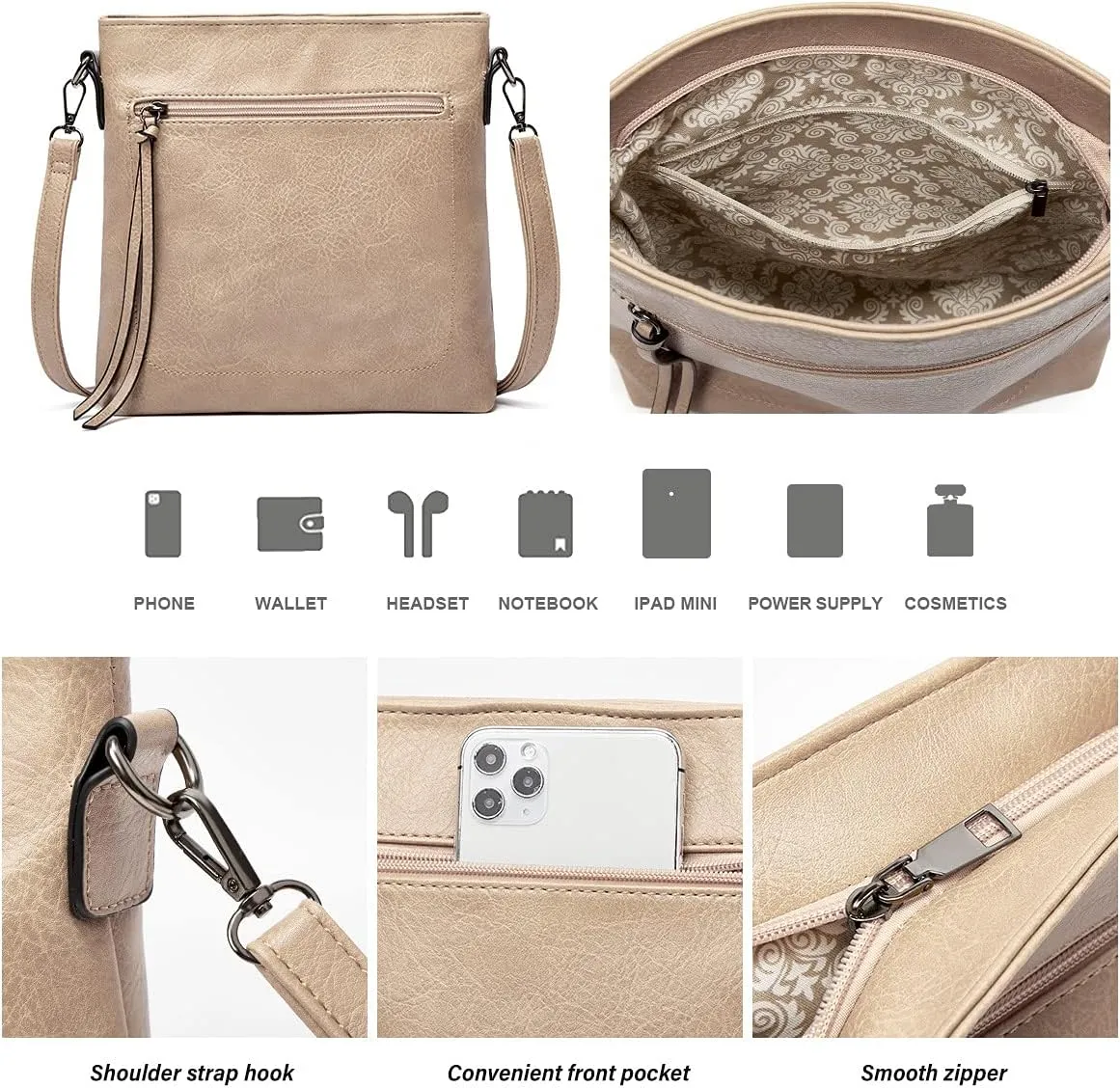 Women's Tote Bag Handbags and Purse PU Leather Shoulder Bag Ladies Hobo Bags Adjustable Large Bag with Crossbody Strap