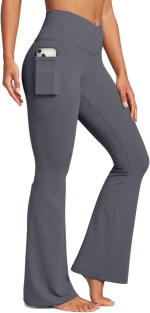 Womens Yoga Pants Women High Waist Waist Athletic Flare Yoga Leggings with Side Pockets Bell Bottom