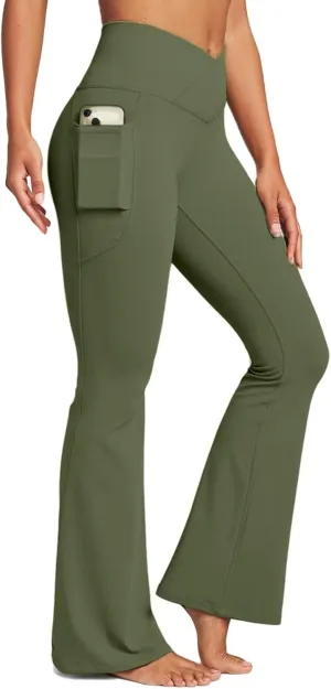Womens Yoga Pants Women High Waist Waist Athletic Flare Yoga Leggings with Side Pockets Bell Bottom