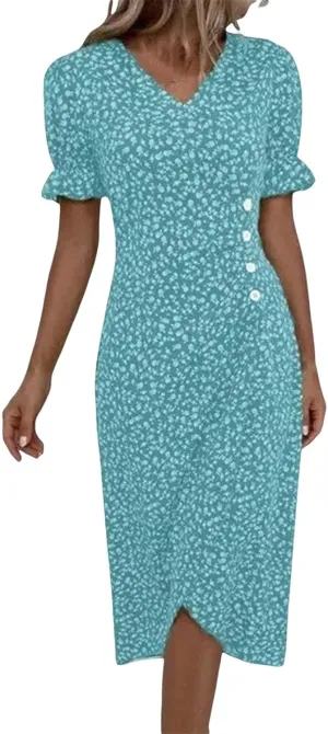 Wrap Dresses for Women 2025 Plus Size Floral Print Short Sleeve V Neck Midi Dress Summer Casual Elegant Sundresses