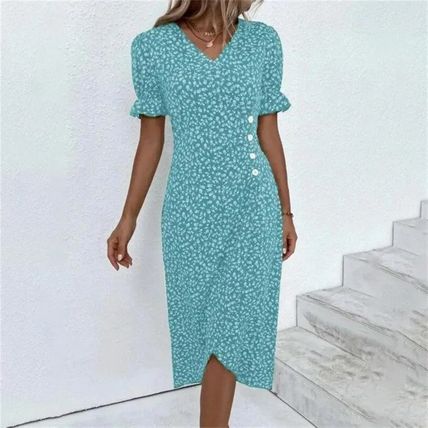 Wrap Dresses for Women 2025 Plus Size Floral Print Short Sleeve V Neck Midi Dress Summer Casual Elegant Sundresses