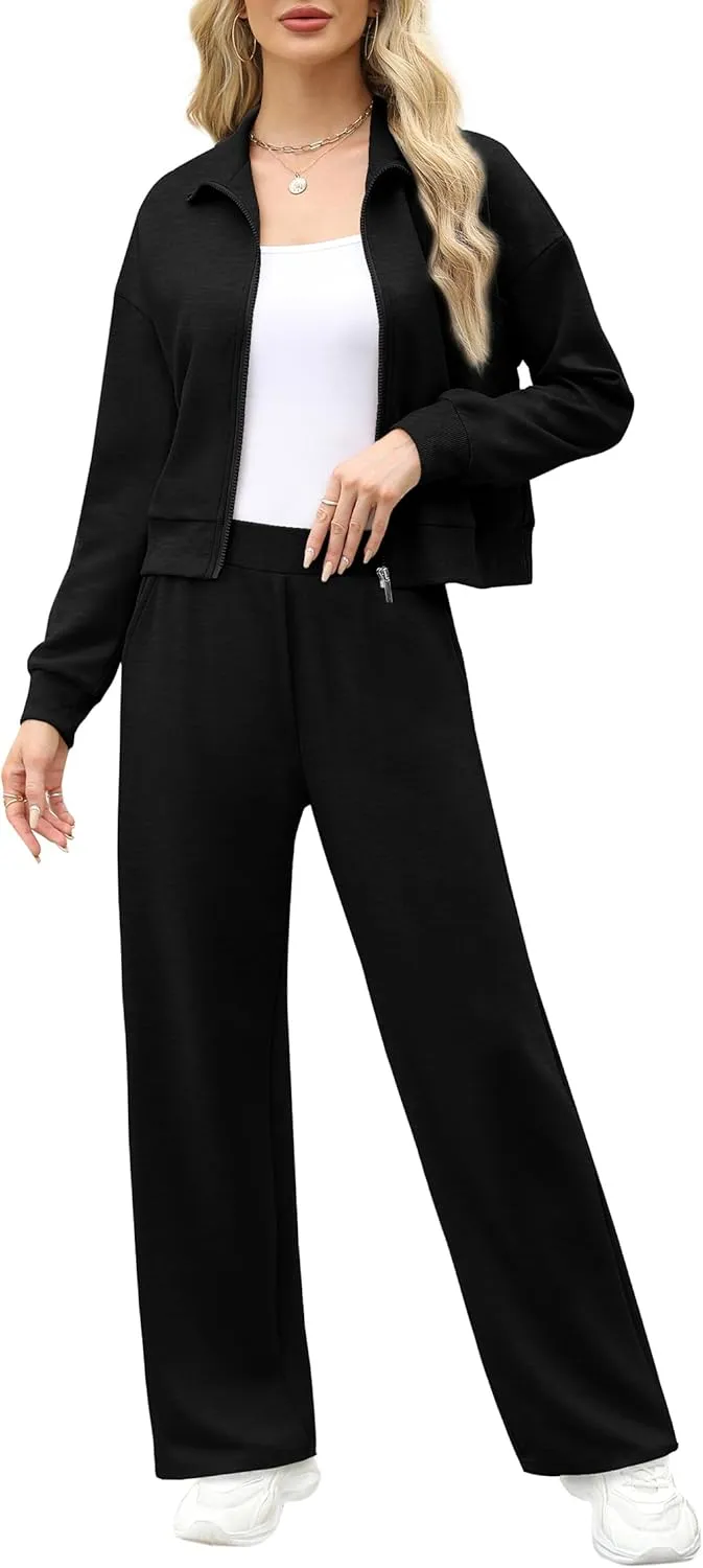 XIEERDUO Lounge Sets for Women 2025 Sweatsuit 2 Piece Outfits Sweatshirt Wide Leg Sweatpant Tracksuit Matching Set