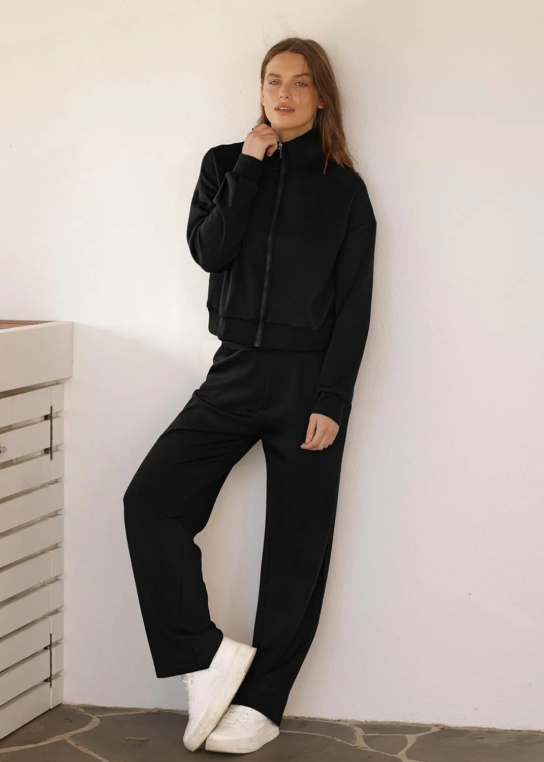 XIEERDUO Lounge Sets for Women 2025 Sweatsuit 2 Piece Outfits Sweatshirt Wide Leg Sweatpant Tracksuit Matching Set