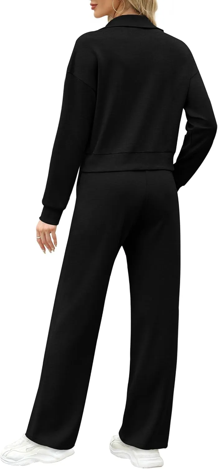 XIEERDUO Lounge Sets for Women 2025 Sweatsuit 2 Piece Outfits Sweatshirt Wide Leg Sweatpant Tracksuit Matching Set