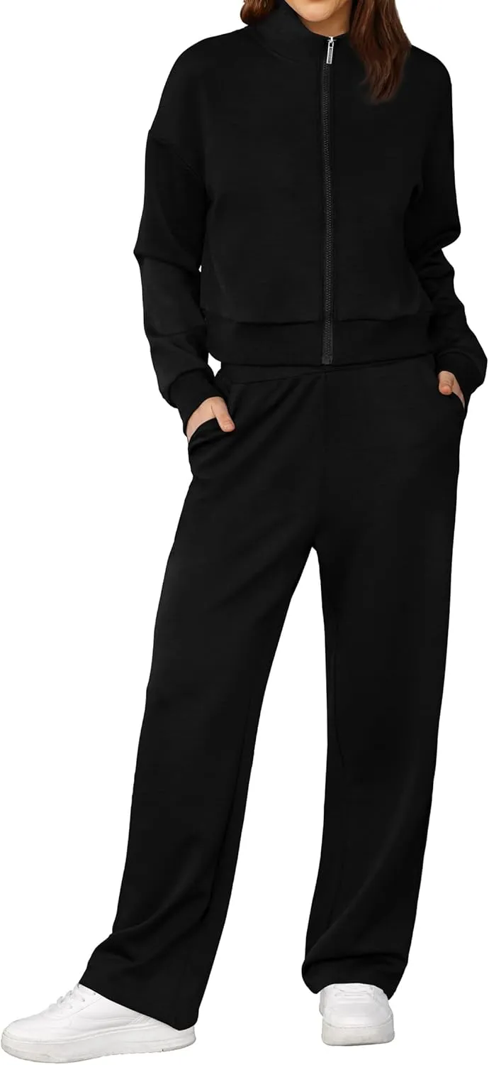 XIEERDUO Lounge Sets for Women 2025 Sweatsuit 2 Piece Outfits Sweatshirt Wide Leg Sweatpant Tracksuit Matching Set
