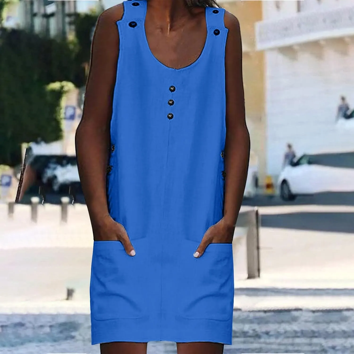 XOWRTE Summer Dress for Women Sleeveless Tank Dress with Pockets Casual Short A Line Dress Crewneck Sundress 2025