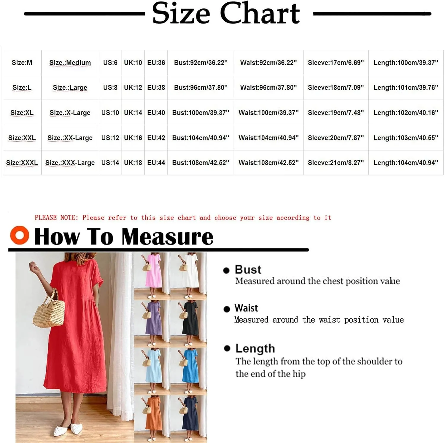 XUNRYAN Women Casual Loose Linen Cotton Dress Short Sleeve Crew Neck Solid Basic Midi Dresses Flowy A-Line Lounge Dresses