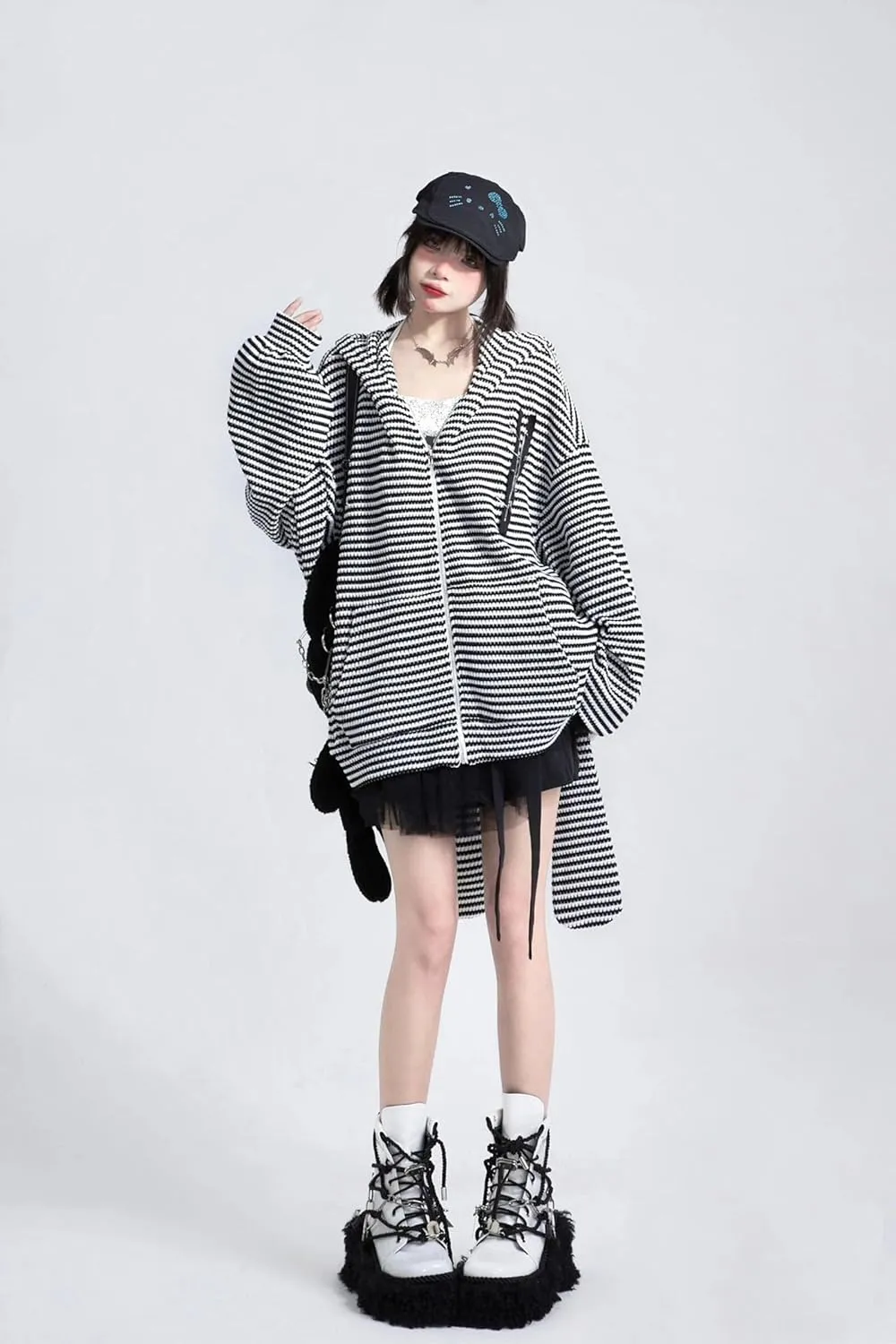 YEMOCILE Womens Kawaii Bunny Ear Oversized Hoodie Zip Up Long Sleeve Rabbit Hooded Sweatshirt