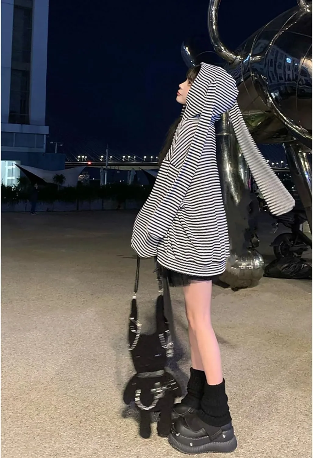YEMOCILE Womens Kawaii Bunny Ear Oversized Hoodie Zip Up Long Sleeve Rabbit Hooded Sweatshirt