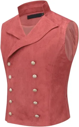 YFFUSHI Mens Double Breasted Suede Dress Vest Gothic Steampunk Prom Party Velvet Waistcoat