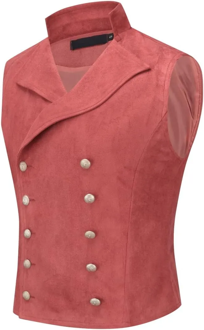 YFFUSHI Mens Double Breasted Suede Dress Vest Gothic Steampunk Prom Party Velvet Waistcoat