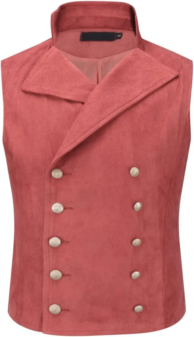 YFFUSHI Mens Double Breasted Suede Dress Vest Gothic Steampunk Prom Party Velvet Waistcoat