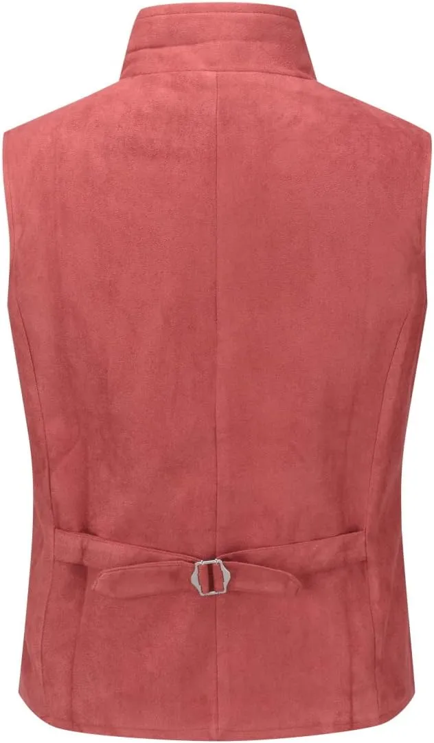 YFFUSHI Mens Double Breasted Suede Dress Vest Gothic Steampunk Prom Party Velvet Waistcoat