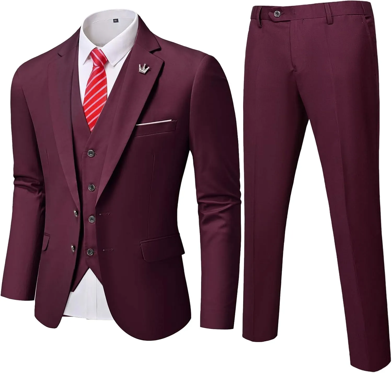 YND Men's Slim Fit 3 Pieces Suit, Two Buttons Blazer Set, Jacket Vest and Pants for Wedding Party Business Prom