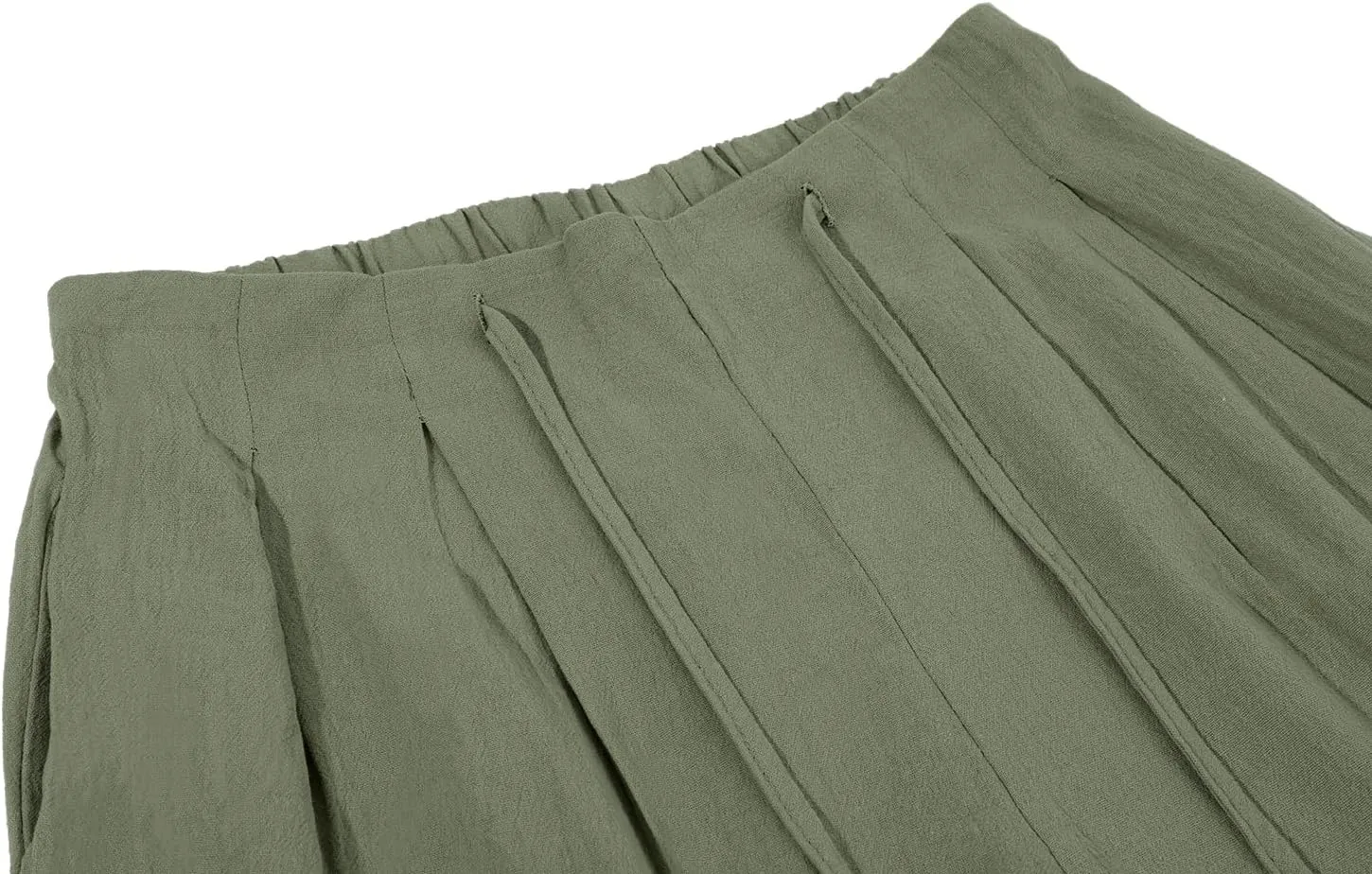 yoeasy Women Cotton Linen Drawstring Elastic Waist Straight Leg Pants Lightweight Trousers with Pocket
