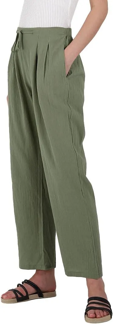 yoeasy Women Cotton Linen Drawstring Elastic Waist Straight Leg Pants Lightweight Trousers with Pocket