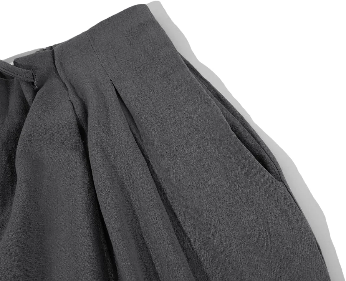 yoeasy Women Cotton Linen Drawstring Elastic Waist Straight Leg Pants Lightweight Trousers with Pocket