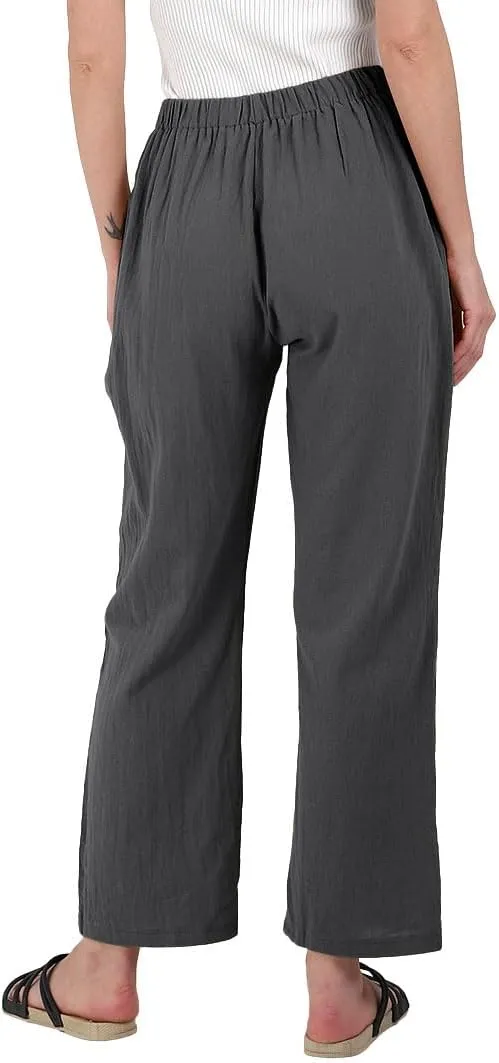 yoeasy Women Cotton Linen Drawstring Elastic Waist Straight Leg Pants Lightweight Trousers with Pocket