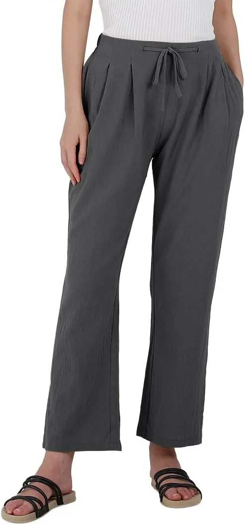 yoeasy Women Cotton Linen Drawstring Elastic Waist Straight Leg Pants Lightweight Trousers with Pocket