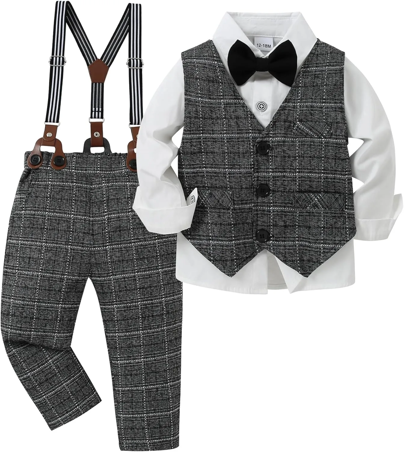 YUEMION Toddler Baby Boy Clothes Suits Gentleman Dress Shirt Bowtie Vest Suspender Pants Boy Formal Wedding Outfits Set 1-5T