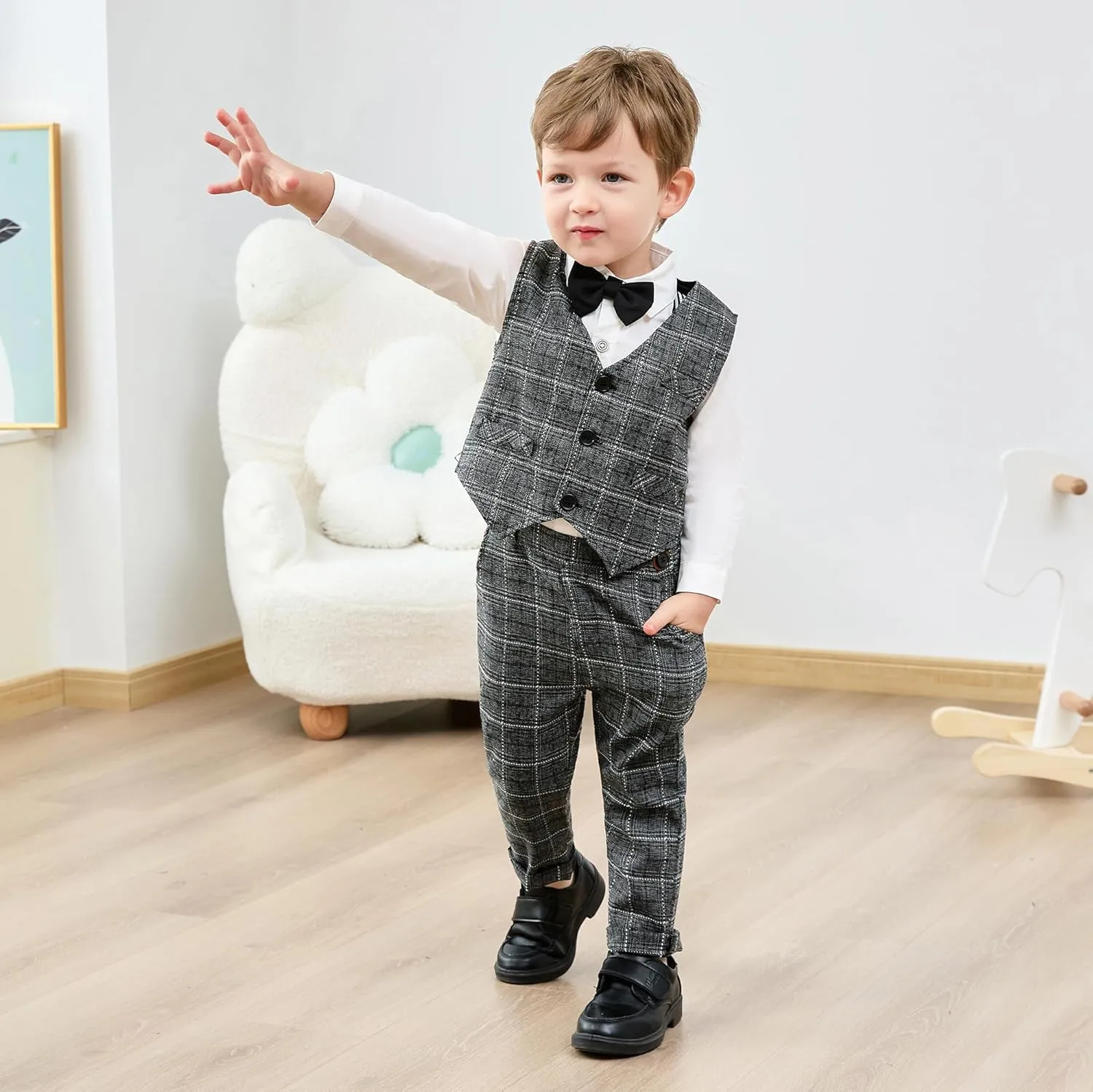 YUEMION Toddler Baby Boy Clothes Suits Gentleman Dress Shirt Bowtie Vest Suspender Pants Boy Formal Wedding Outfits Set 1-5T