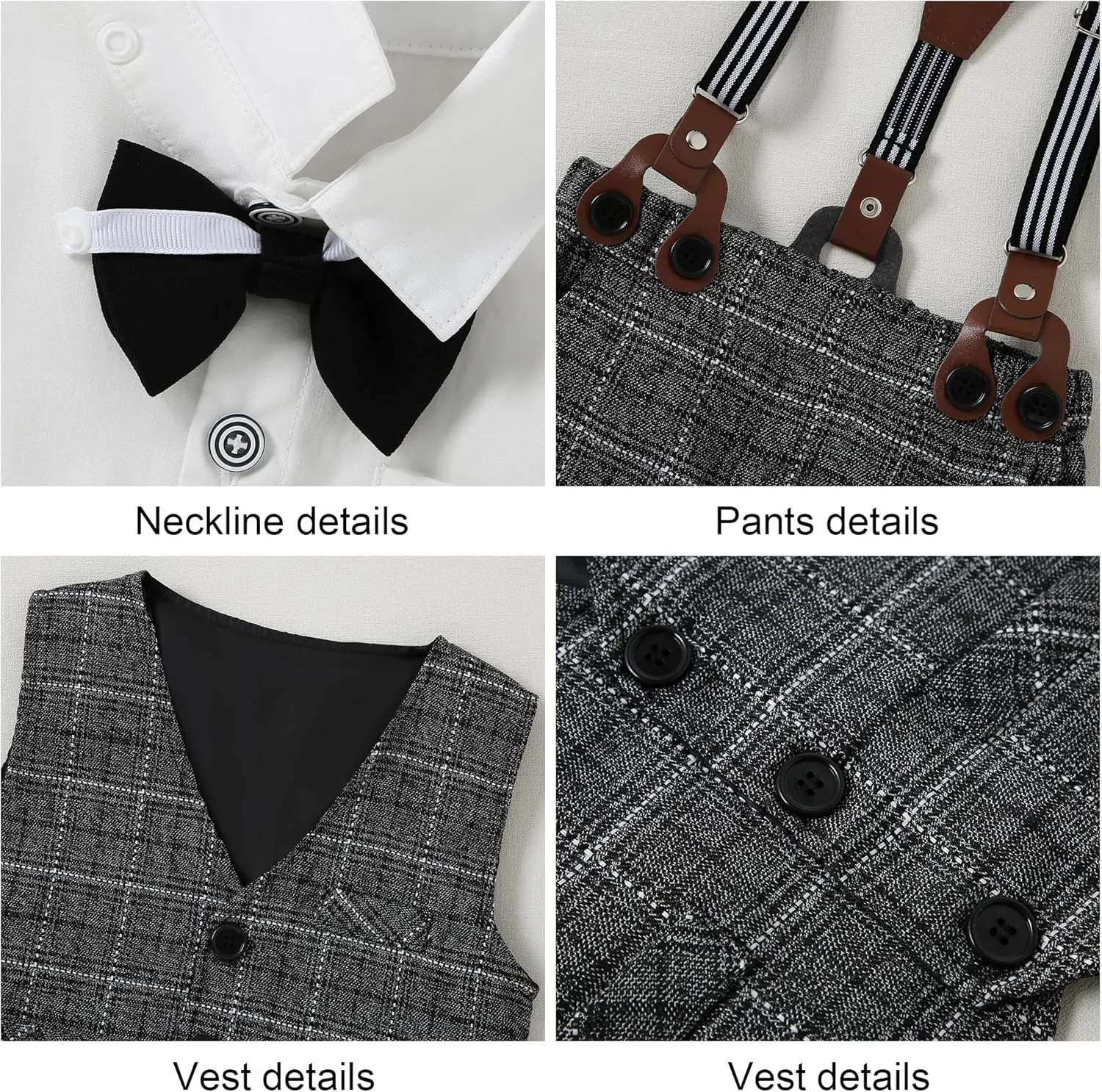 YUEMION Toddler Baby Boy Clothes Suits Gentleman Dress Shirt Bowtie Vest Suspender Pants Boy Formal Wedding Outfits Set 1-5T