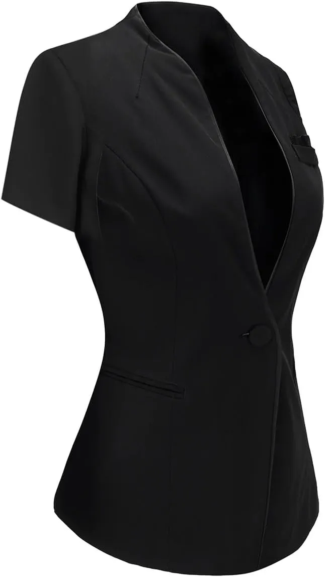 YUNCLOS Women's 2 Piece Business Office Suit Set One Button Short Sleeve Blazer Jacket and Suit Pants