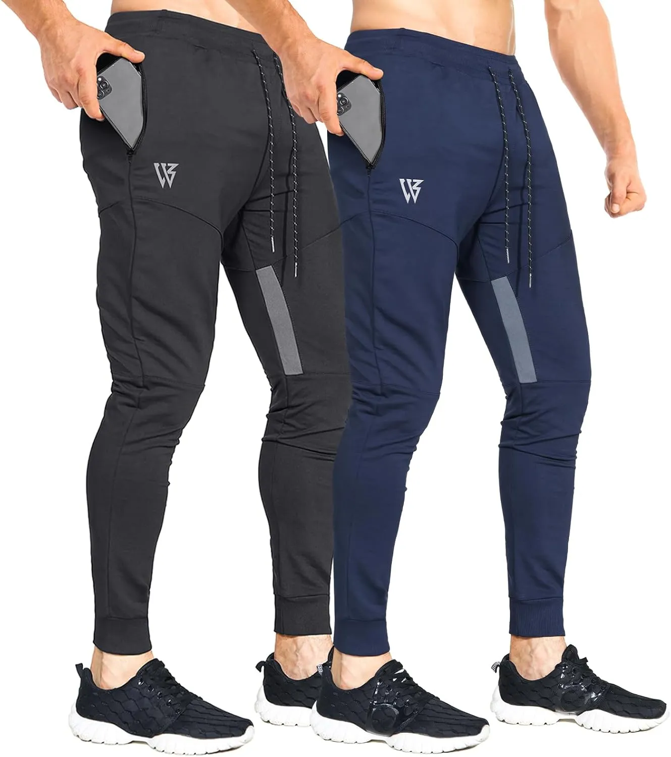 ZENWILL Mens Tapered Workout Running Pants,Gym Jogger Training Sweatpants Slim Fit with Zip Pockets