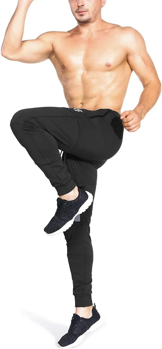 ZENWILL Mens Tapered Workout Running Pants,Gym Jogger Training Sweatpants Slim Fit with Zip Pockets