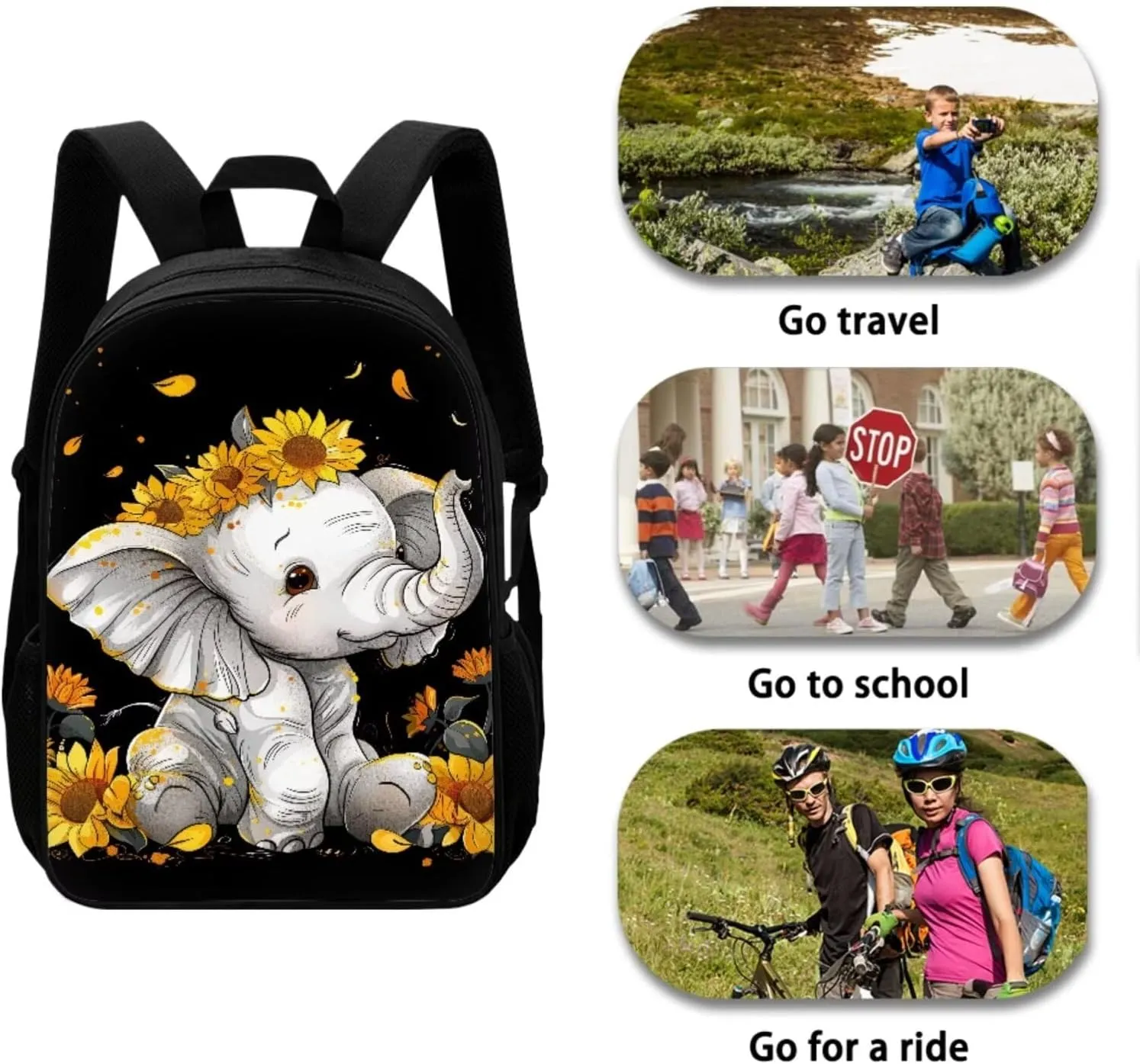 ZFRXIGN Sunflower Elephant Backpack for Girls Teens Bookbag School Bag Lunch Box Pencil Holder for Kids Boys Girls Back To School 3 Pieces School Backpack Bookbag