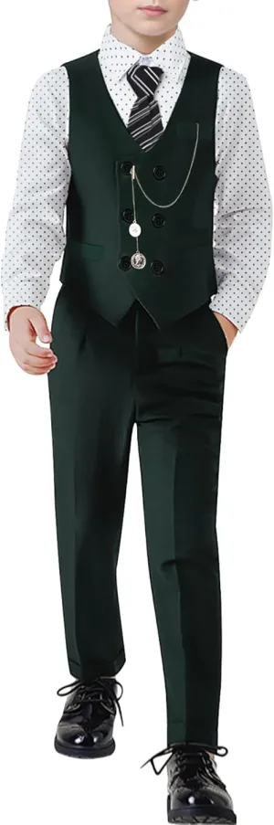 ZOEREA Boys Suit Formal Dress Clothes Big Boy Wedding Outfit Vest Pants Dress Shirt Chain Adjustable Tie 6-10Y